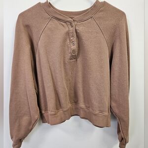 Old Navy Womens Crew Neck Sweatshirt Half Button Medium Tan/Brown